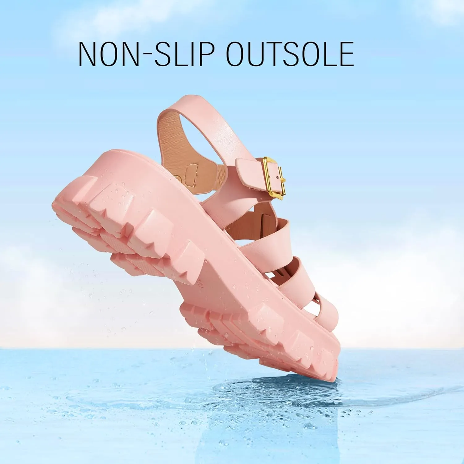 LUCKY STEP Women 's Platform Wedge Sandals Open Toe Adjustable Ankle Strap Chunky Heel