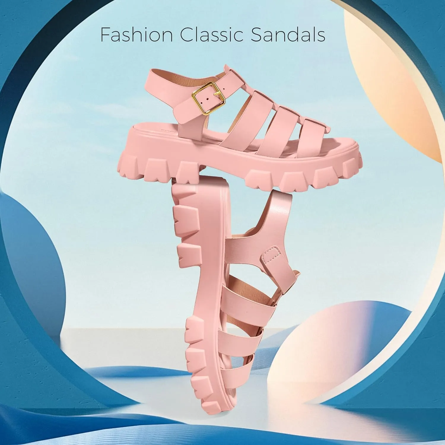 LUCKY STEP Women 's Platform Wedge Sandals Open Toe Adjustable Ankle Strap Chunky Heel