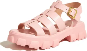LUCKY STEP Women 's Platform Wedge Sandals Open Toe Adjustable Ankle Strap Chunky Heel