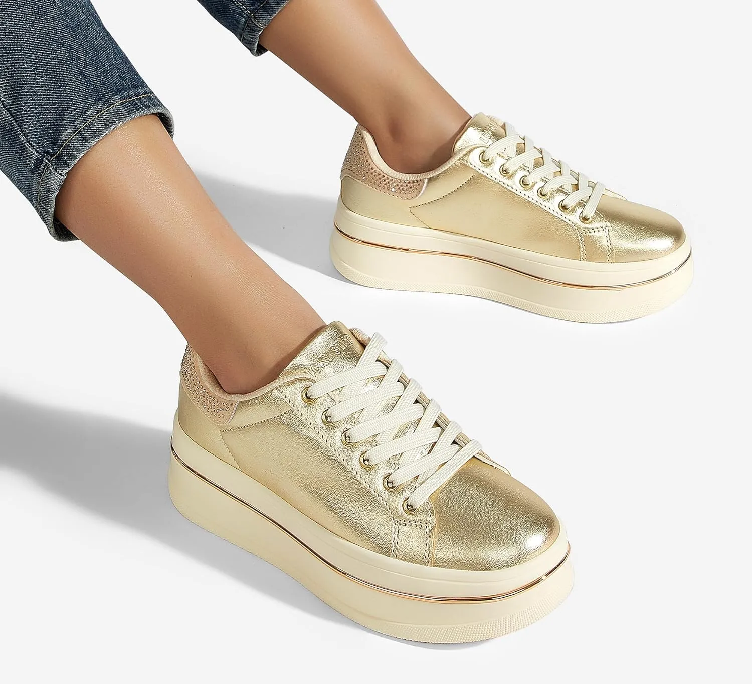 LUCKY STEP Women's Chunky Fashion Sneakers High Platform Rhinestone Butterfly Casual Faux Leather Durable Walking Tennis Shoes