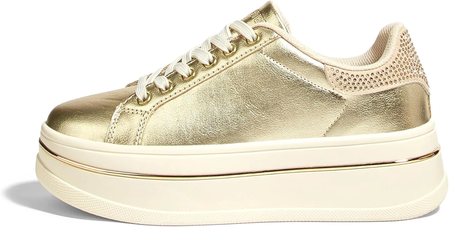 LUCKY STEP Women's Chunky Fashion Sneakers High Platform Rhinestone Butterfly Casual Faux Leather Durable Walking Tennis Shoes