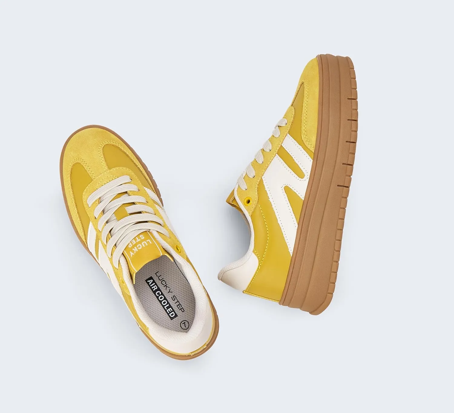 LUCKY STEP Women's Platform Gum Thick Sole Fashion Sneakers Classic Retro Rubber Low Top Casual Tennis Skate Walking Shoes