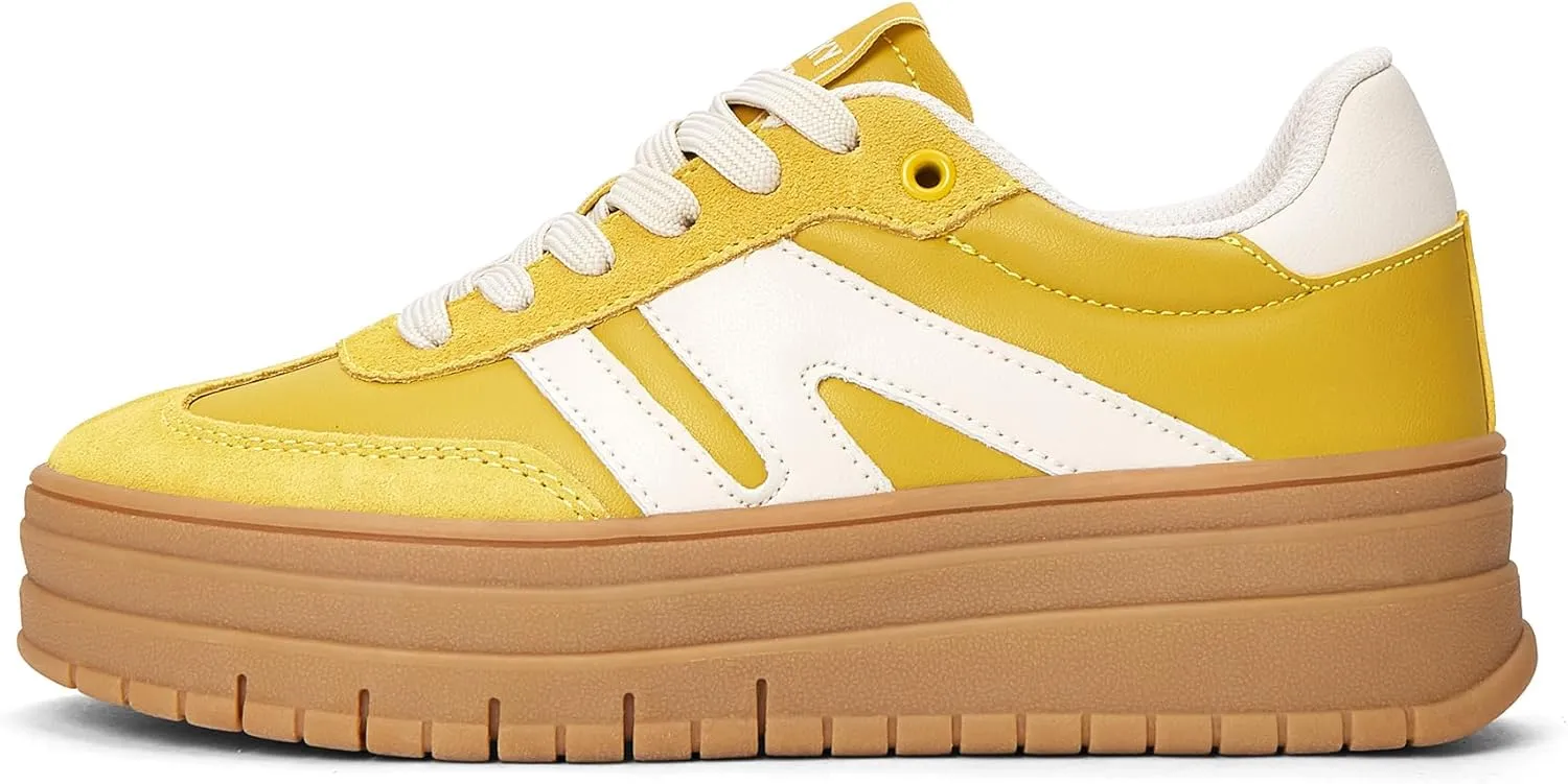LUCKY STEP Women's Platform Gum Thick Sole Fashion Sneakers Classic Retro Rubber Low Top Casual Tennis Skate Walking Shoes
