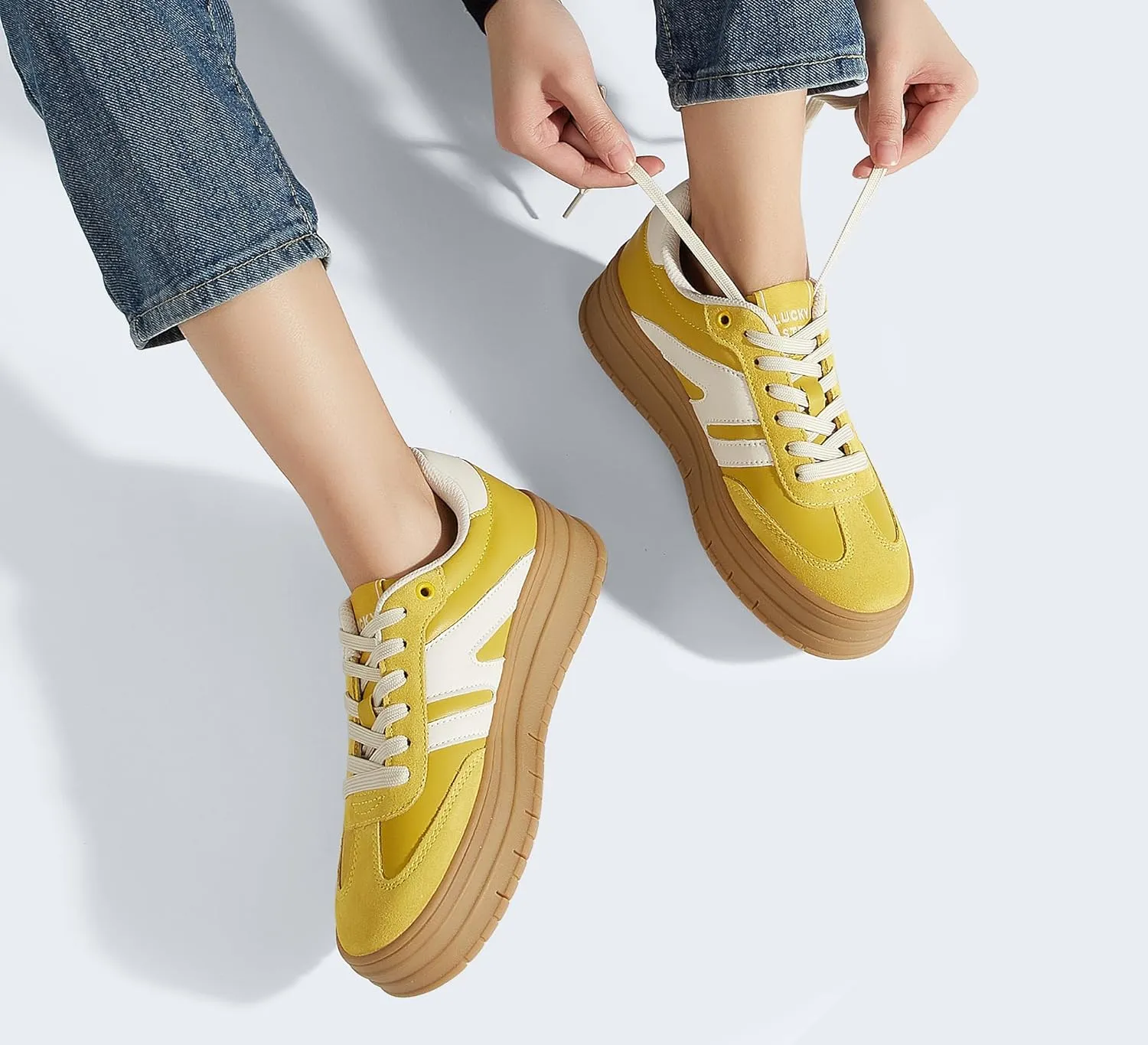 LUCKY STEP Women's Platform Gum Thick Sole Fashion Sneakers Classic Retro Rubber Low Top Casual Tennis Skate Walking Shoes