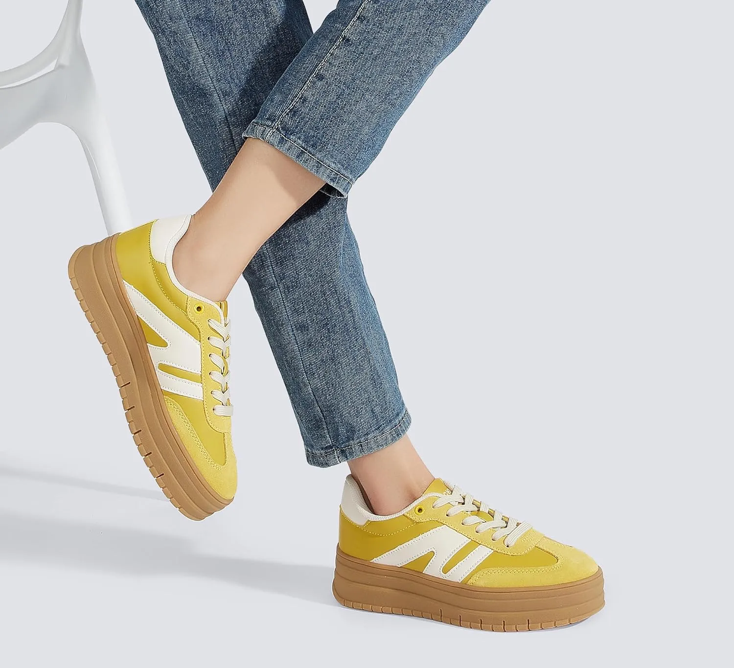 LUCKY STEP Women's Platform Gum Thick Sole Fashion Sneakers Classic Retro Rubber Low Top Casual Tennis Skate Walking Shoes