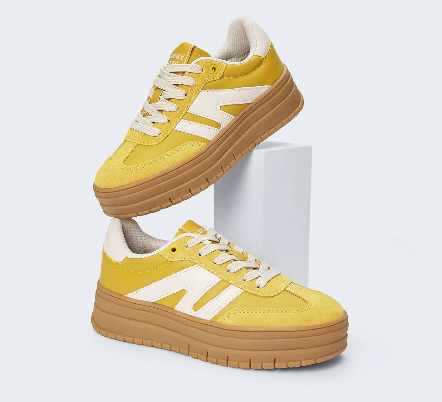 LUCKY STEP Women's Platform Gum Thick Sole Fashion Sneakers Classic Retro Rubber Low Top Casual Tennis Skate Walking Shoes