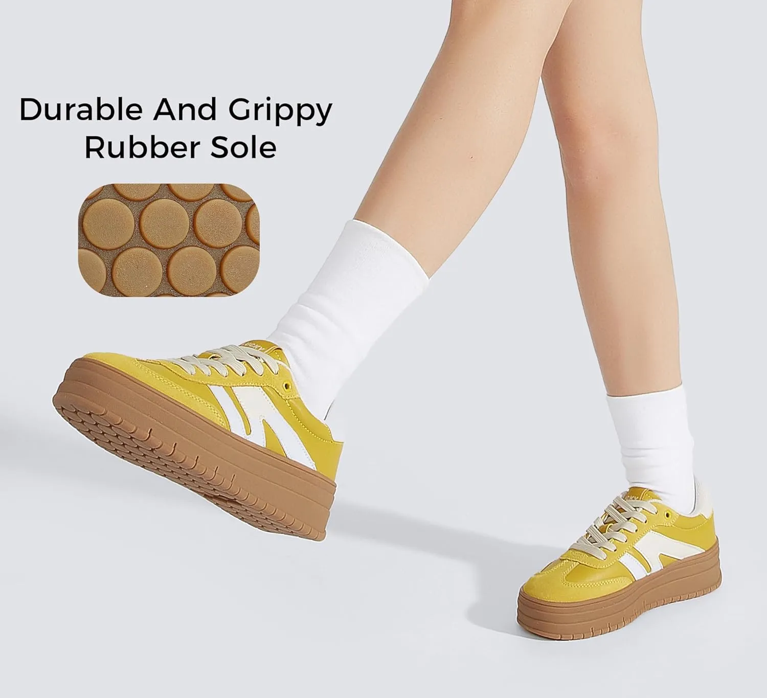 LUCKY STEP Women's Platform Gum Thick Sole Fashion Sneakers Classic Retro Rubber Low Top Casual Tennis Skate Walking Shoes