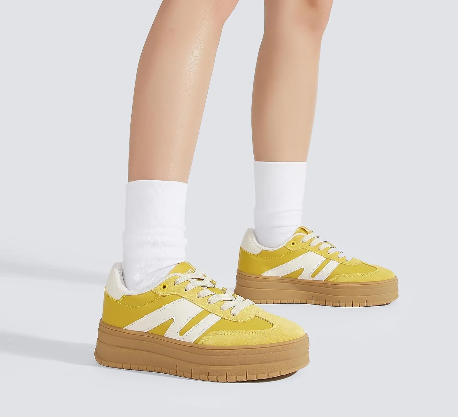 LUCKY STEP Women's Platform Gum Thick Sole Fashion Sneakers Classic Retro Rubber Low Top Casual Tennis Skate Walking Shoes