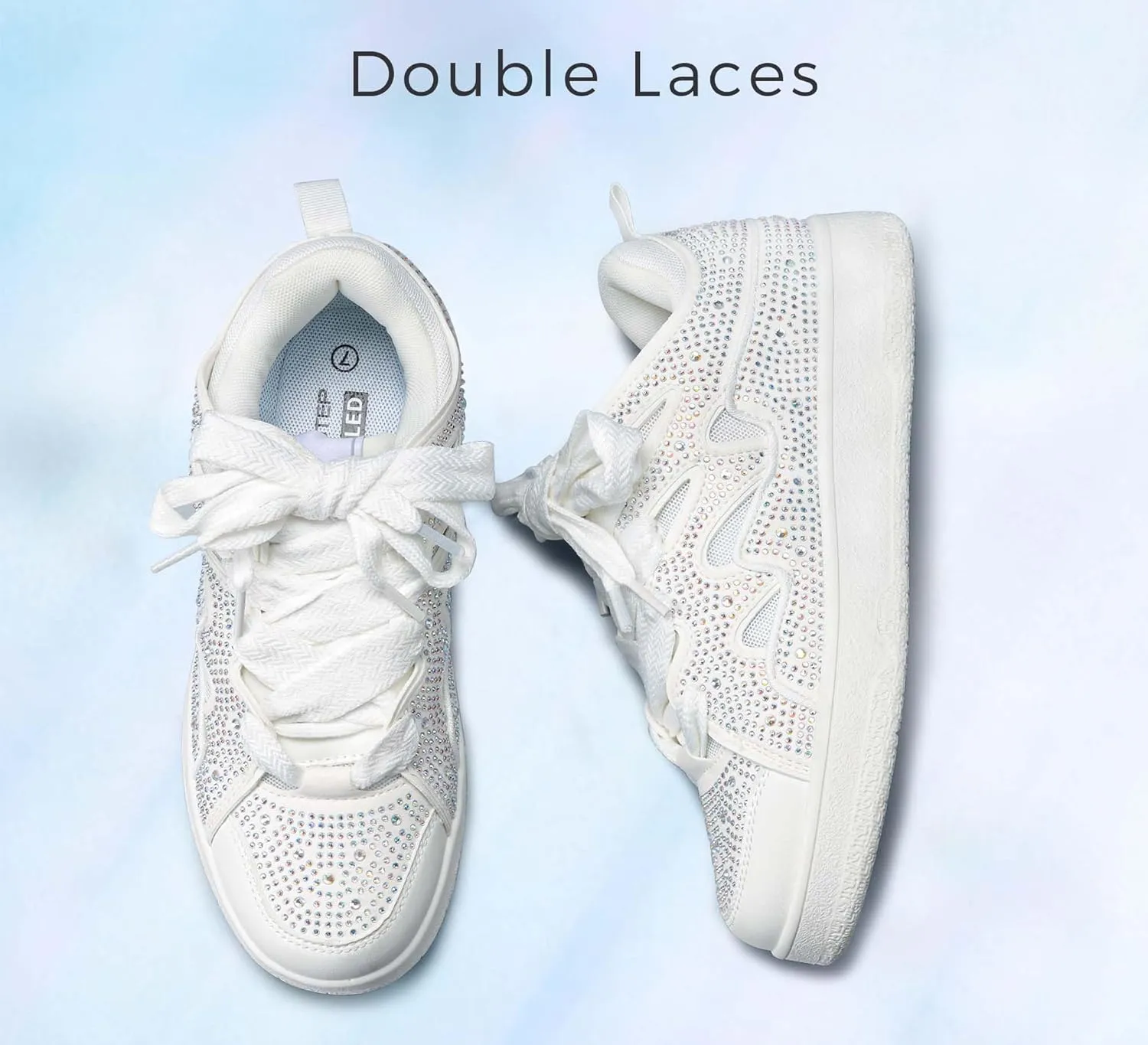 LUCKY STEP Women's Sparkle Rhinestone Fashion Sneakers Walking Tennis Bling Glitter Roaring Shoes Platform Lace up Casual Mesh Sneaker