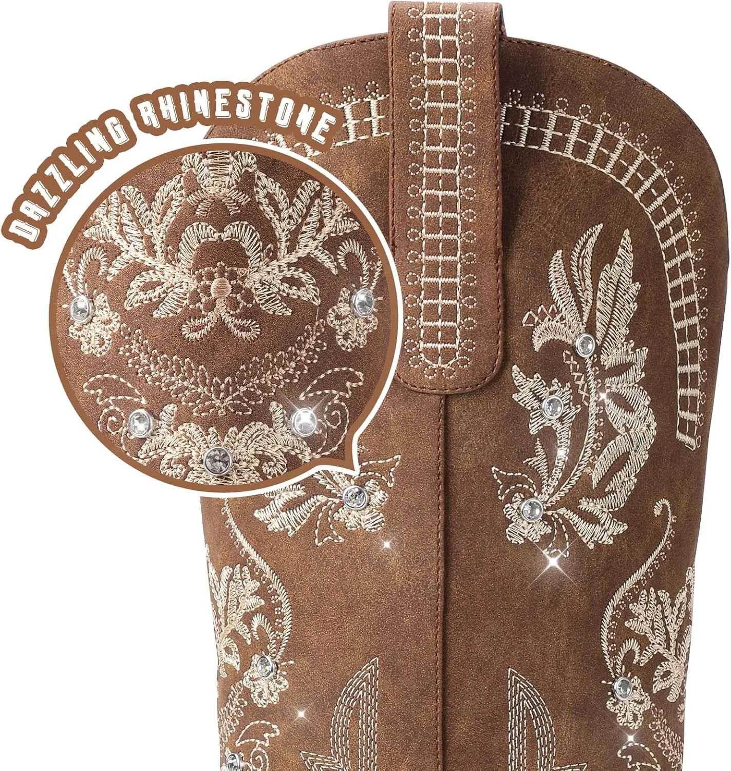 Lumeheel Cowboy Boots for Women - Knee High Western Cowgirl Boots, Sparkly Rhinestone Retro Country Boots with Classic Embroidered, Pointed Toe Chunky Heel Pull on Zipper Fashion Vintage Tall Boots