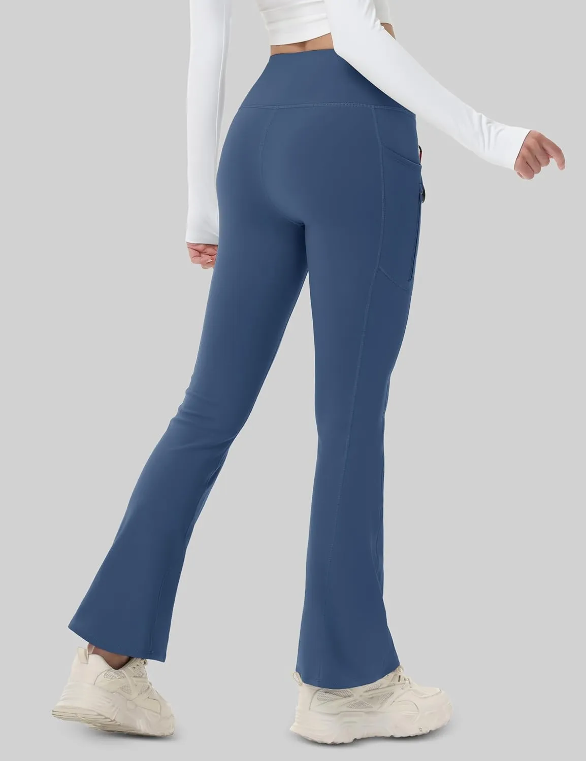 MAGCOMSEN Women's Fleece Lined Flare Pants Waterproof Insulated Winter Pants High Waisted Bootcut Hiking Yoga Leggings