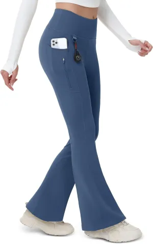 MAGCOMSEN Women's Fleece Lined Flare Pants Waterproof Insulated Winter Pants High Waisted Bootcut Hiking Yoga Leggings