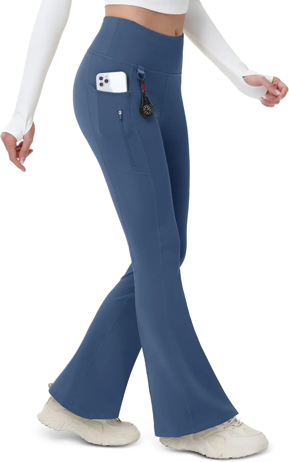MAGCOMSEN Women's Fleece Lined Flare Pants Waterproof Insulated Winter Pants High Waisted Bootcut Hiking Yoga Leggings