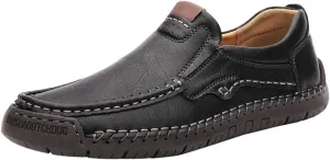 Maylrvjv Men's Loafers Slip-On Casual Leather Shoes Comfortable Soft Flexible Driving Flat Shoes