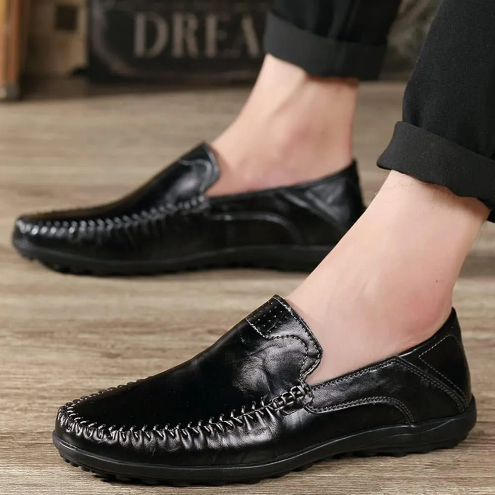 Maylrvjv Men's Loafers Slip-On Casual Leather Shoes Comfortable Soft Flexible Driving Flat Shoes