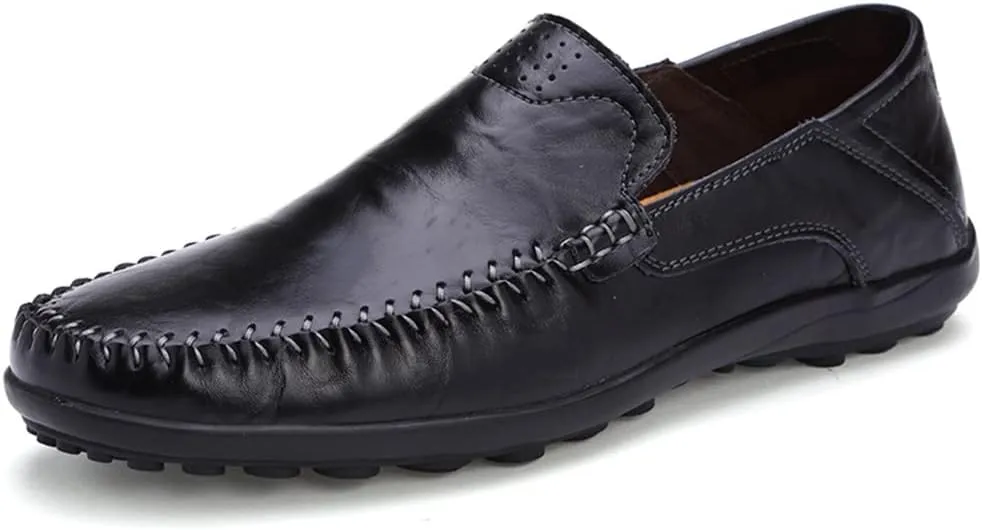 Maylrvjv Men's Loafers Slip-On Casual Leather Shoes Comfortable Soft Flexible Driving Flat Shoes