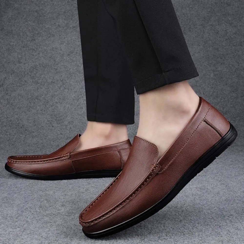 Maylrvjv Men's Loafers Slip-On Casual Leather Shoes Comfortable Soft Flexible Driving Flat Shoes
