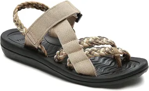 MEGNYA Hiking Sandals for Womens, Comfortable Walking Flip Flop Sandals with Arch Support, Athletic Sandals with Hook and Loop Straps for Beach Vacation Adventure