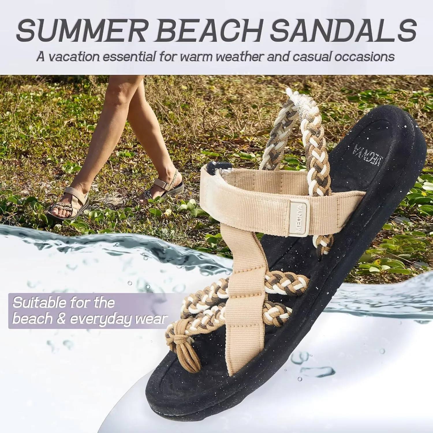 MEGNYA Hiking Sandals for Womens, Comfortable Walking Flip Flop Sandals with Arch Support, Athletic Sandals with Hook and Loop Straps for Beach Vacation Adventure