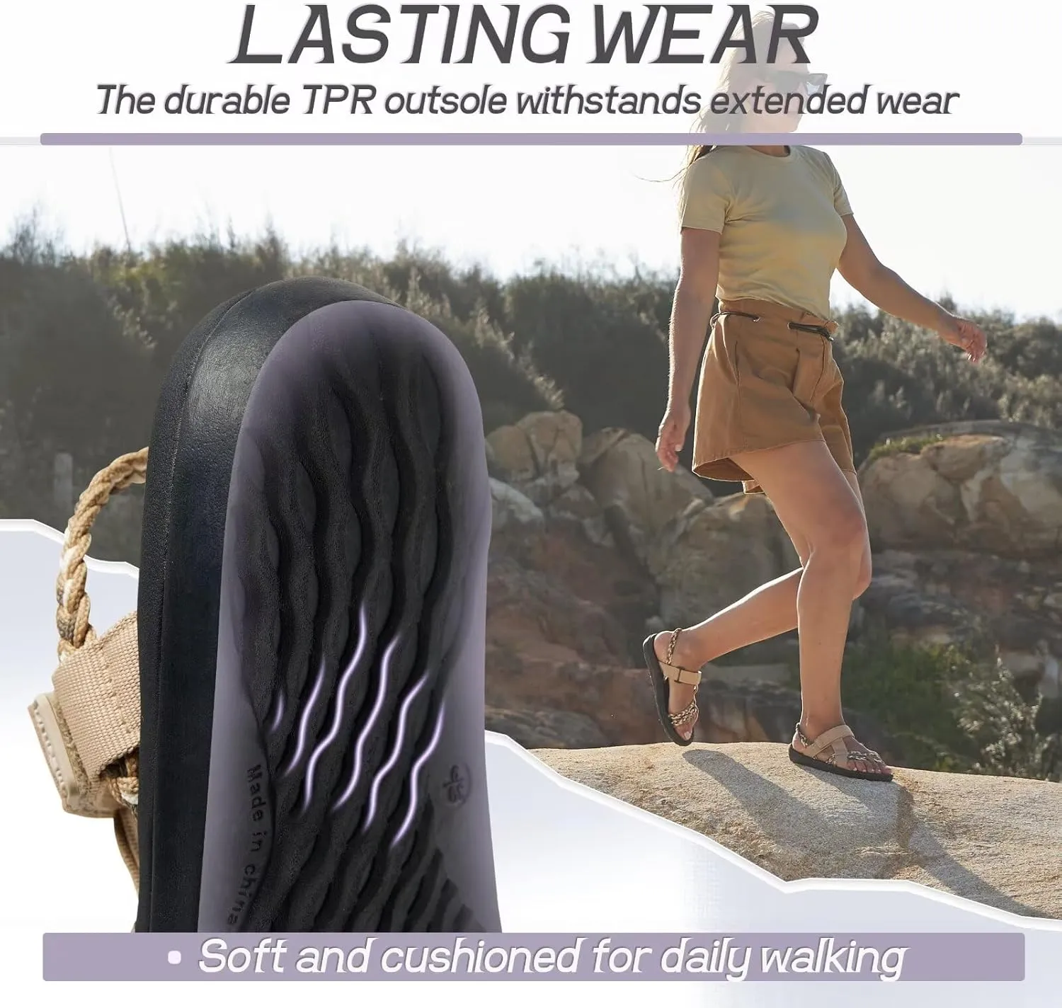 MEGNYA Hiking Sandals for Womens, Comfortable Walking Flip Flop Sandals with Arch Support, Athletic Sandals with Hook and Loop Straps for Beach Vacation Adventure
