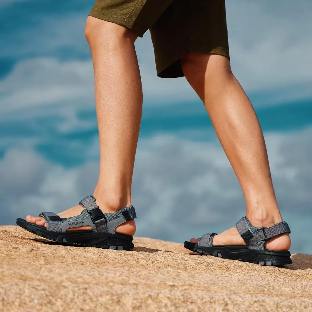 MEGNYA Mens Comfortable Walking Sandals, Soft Sports Hiking Sandals with Three Adjustable Hook And Loop Straps, Casual Beach Athletic Sandals for Outdoor Active Camping