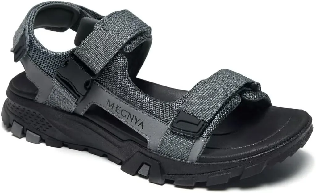 MEGNYA Mens Comfortable Walking Sandals, Soft Sports Hiking Sandals with Three Adjustable Hook And Loop Straps, Casual Beach Athletic Sandals for Outdoor Active Camping