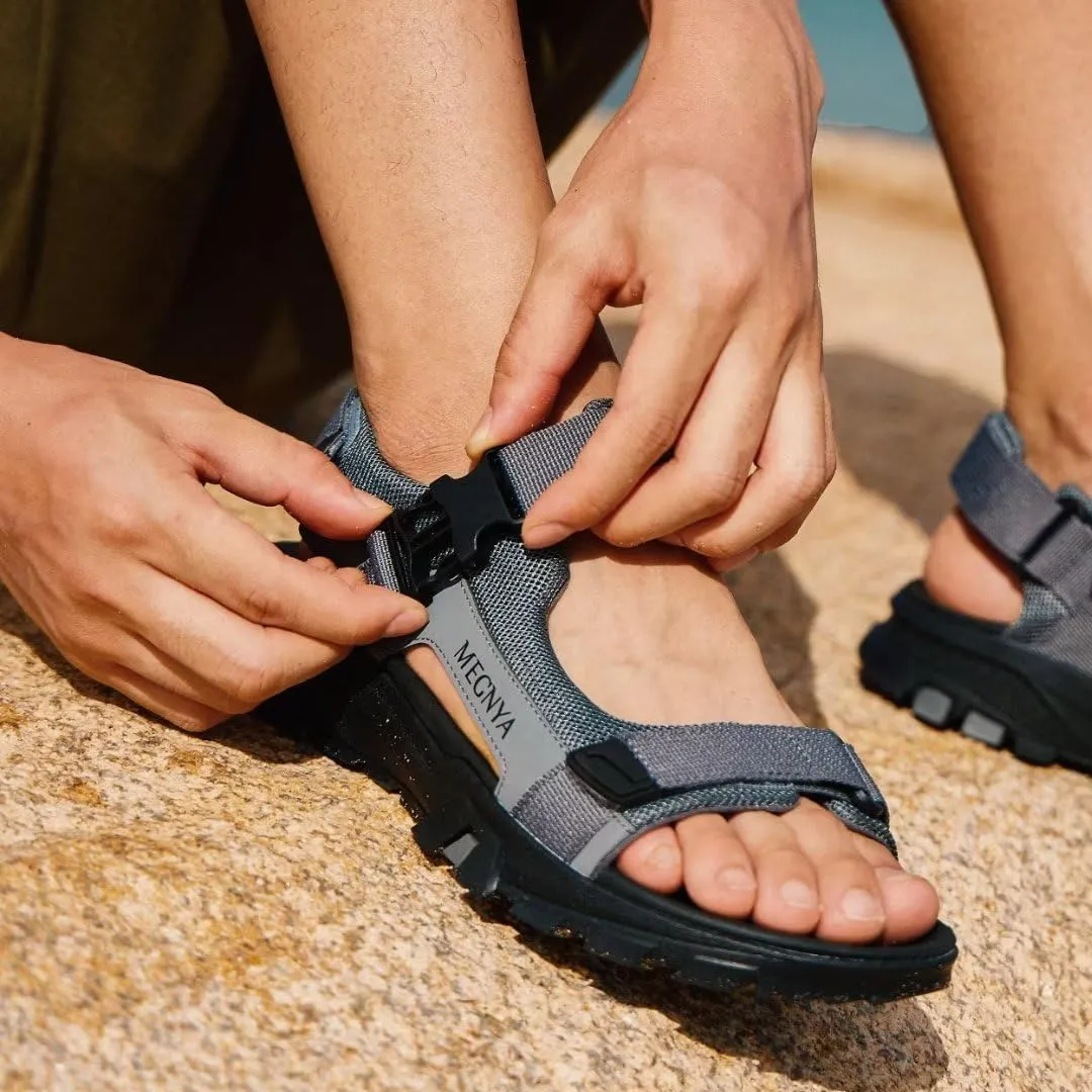 MEGNYA Mens Comfortable Walking Sandals, Soft Sports Hiking Sandals with Three Adjustable Hook And Loop Straps, Casual Beach Athletic Sandals for Outdoor Active Camping