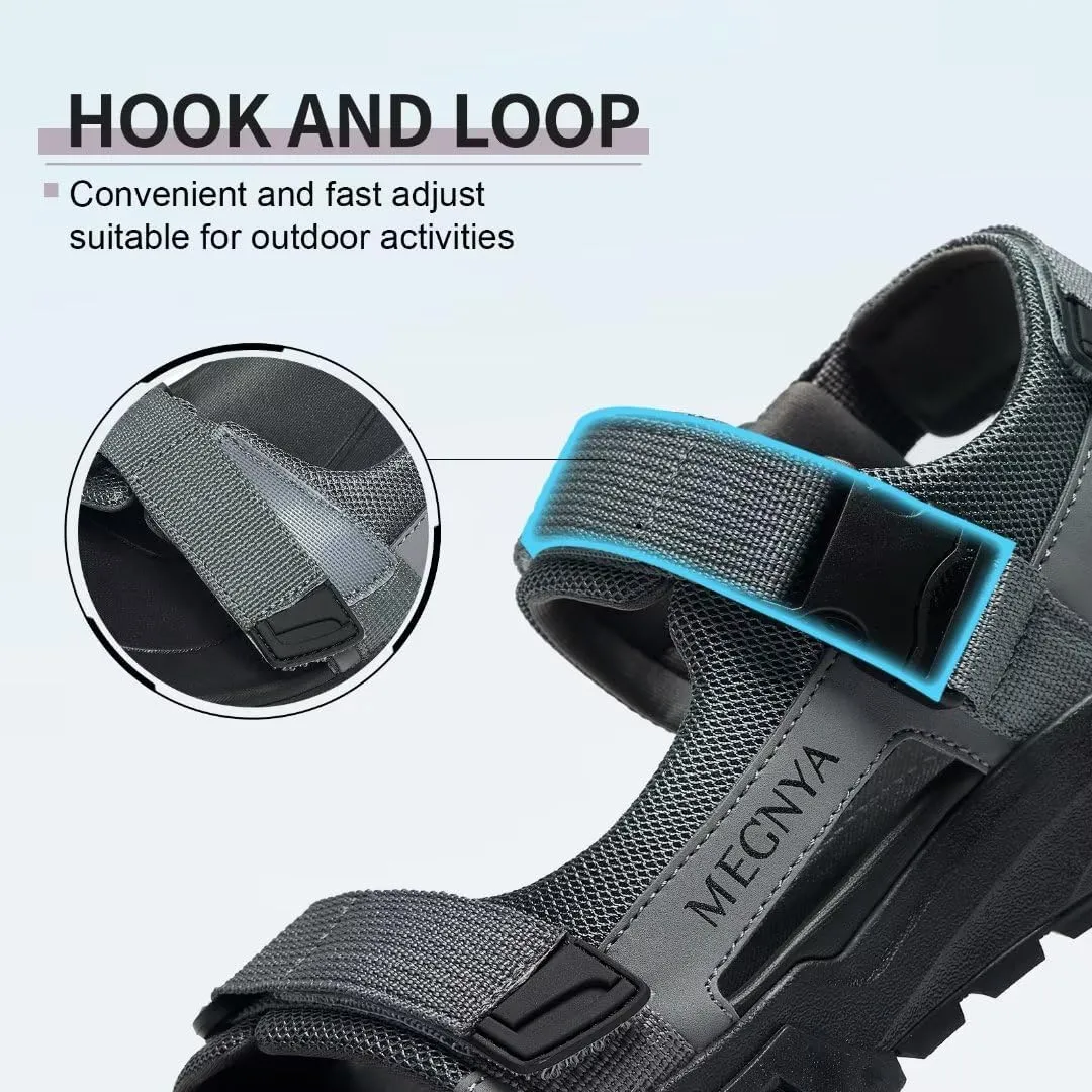 MEGNYA Mens Comfortable Walking Sandals, Soft Sports Hiking Sandals with Three Adjustable Hook And Loop Straps, Casual Beach Athletic Sandals for Outdoor Active Camping