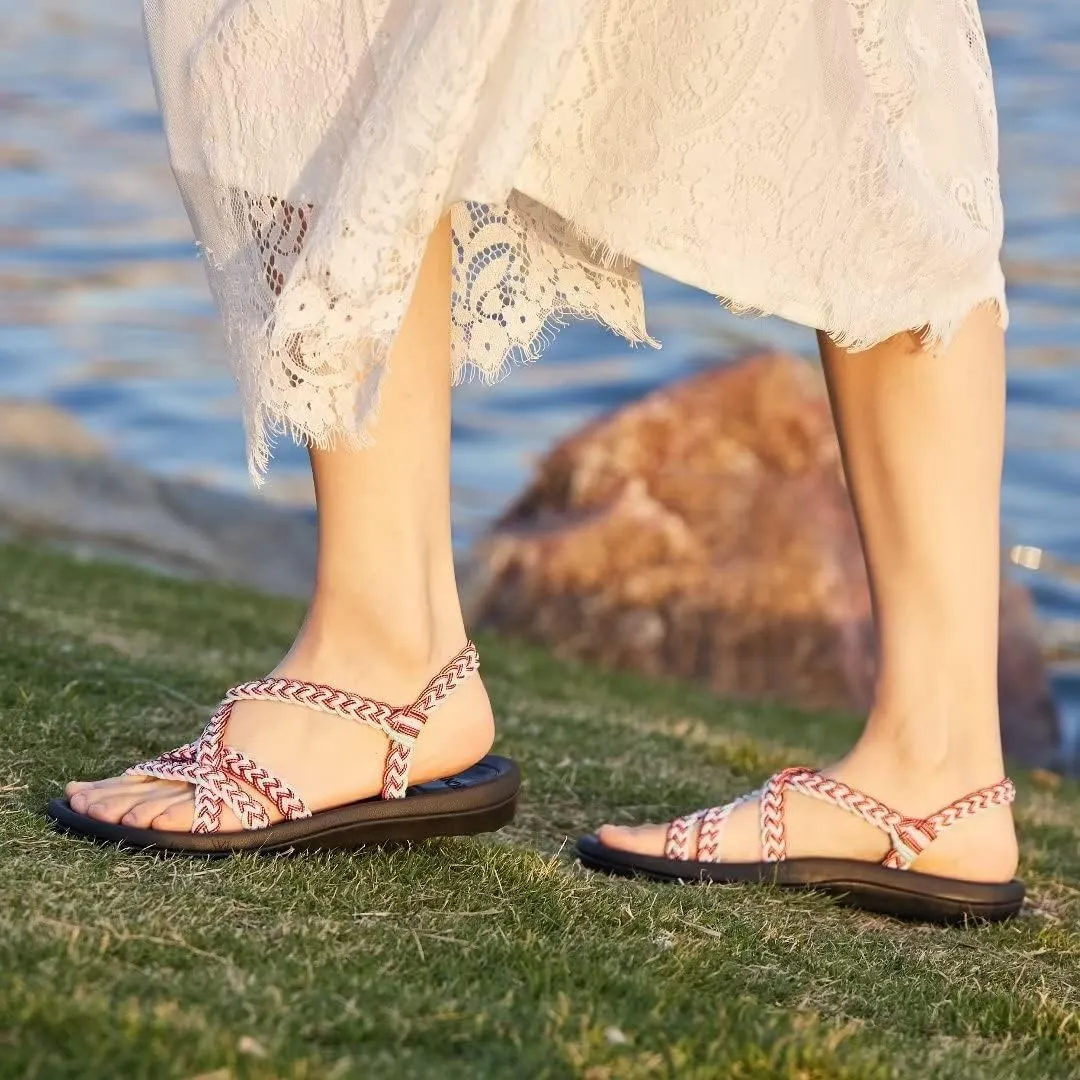 MEGNYA Women's Comfortable Walking Sandals with Arch Support, Athletic Hiking Sandals with Handmade Straps, Outdoor Soft Water Sandals for Beach Poolside Travel Camping