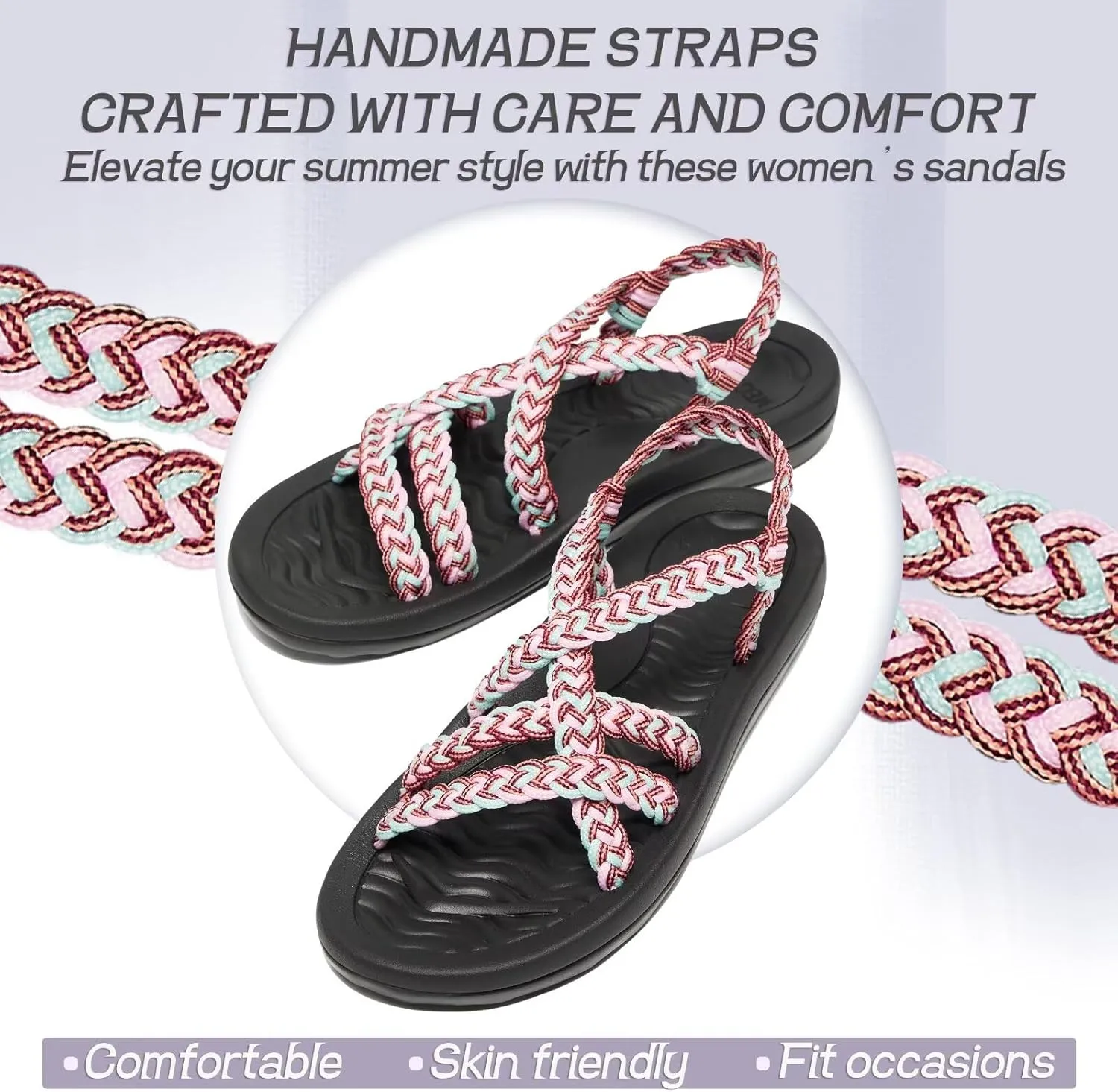 MEGNYA Women's Comfortable Walking Sandals with Arch Support, Athletic Hiking Sandals with Handmade Straps, Outdoor Soft Water Sandals for Beach Poolside Travel Camping