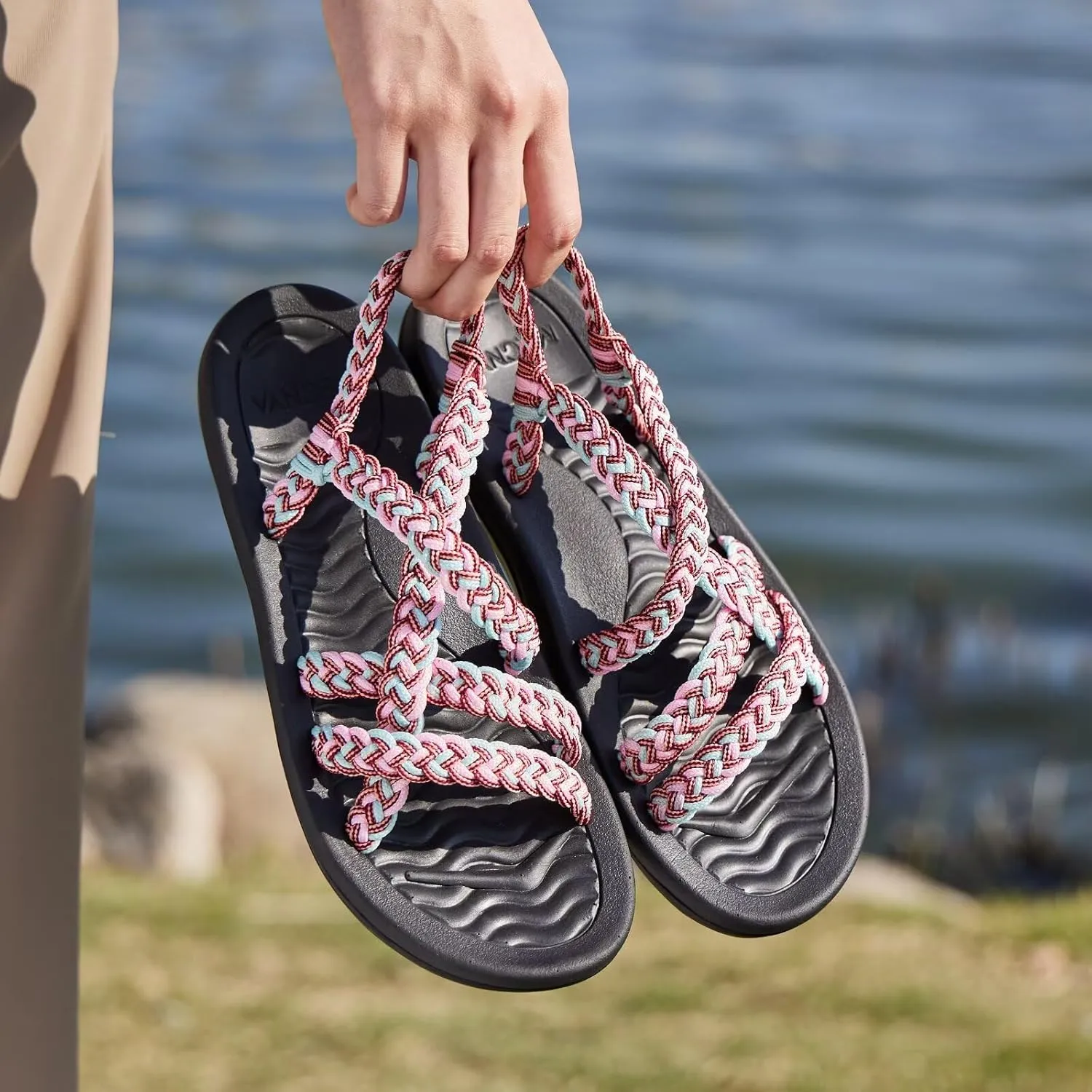 MEGNYA Women's Comfortable Walking Sandals with Arch Support, Athletic Hiking Sandals with Handmade Straps, Outdoor Soft Water Sandals for Beach Poolside Travel Camping