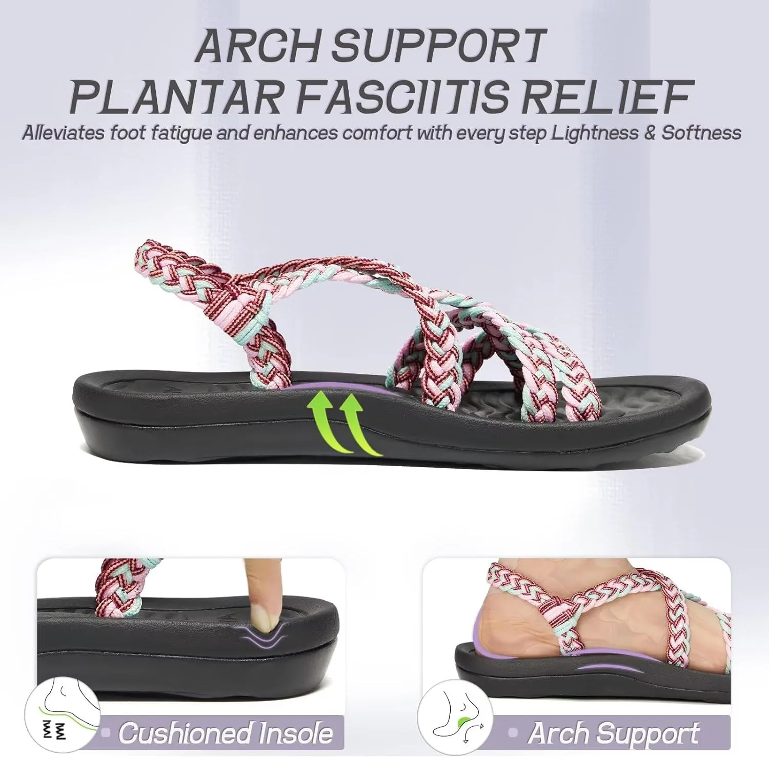MEGNYA Women's Comfortable Walking Sandals with Arch Support, Athletic Hiking Sandals with Handmade Straps, Outdoor Soft Water Sandals for Beach Poolside Travel Camping