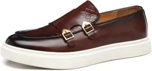 Men Double Monk Strap Dress Sneakers,Casual Fashion Formal Business Patent Leather Slip On Loafers Dress Shoes Penny Loafers