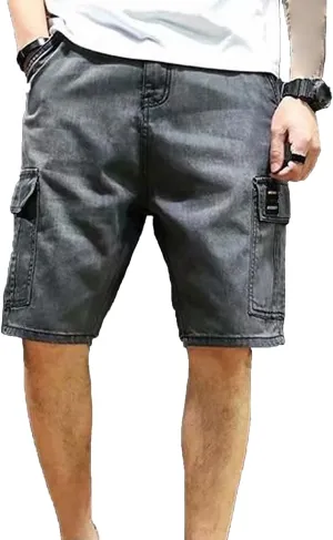 Men's 3/4 Cargo Biker Jean Shorts Vintage Distressed Denim Shorts Casual Multi-Pocket Short Pants
