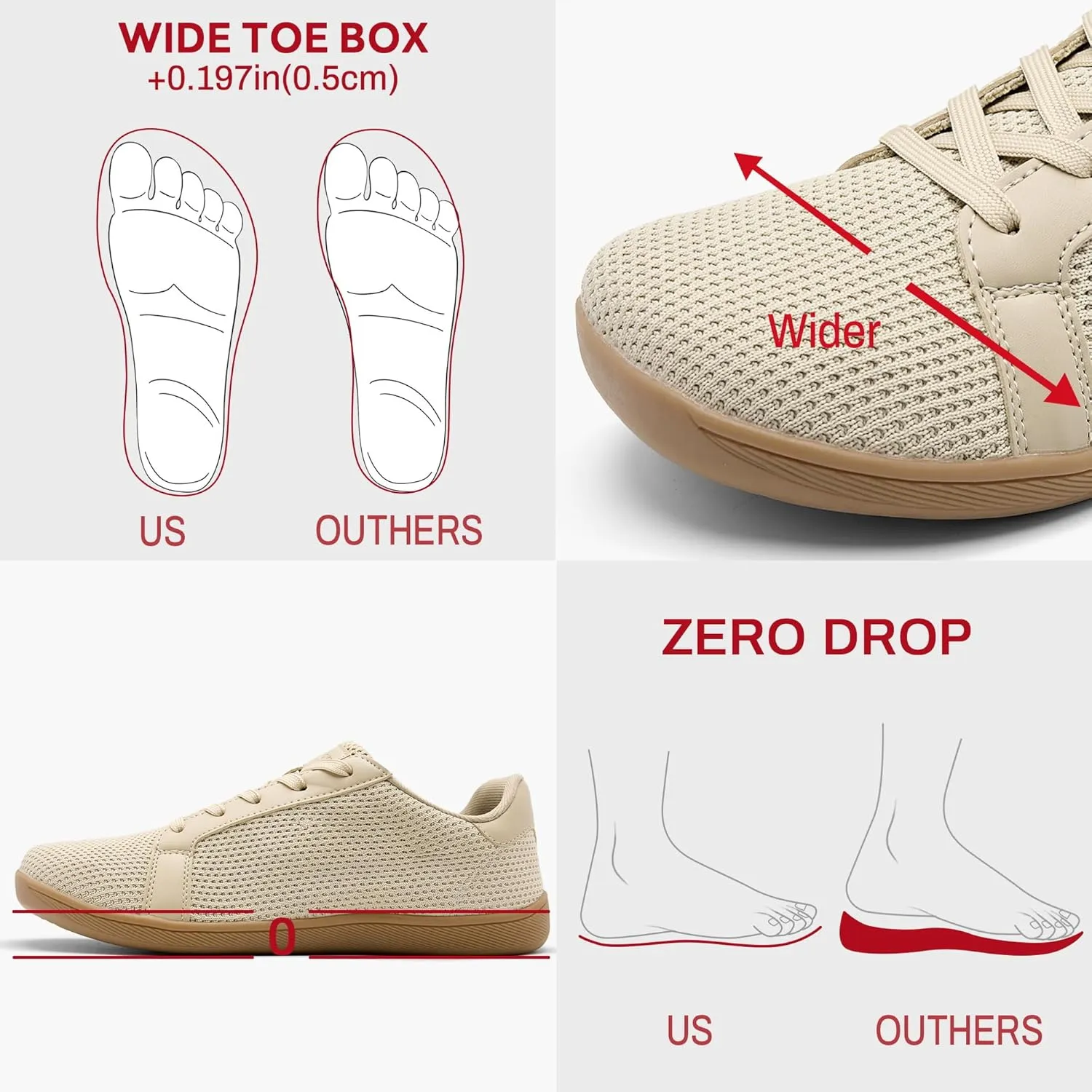 Men's Barefoot Walking Shoes Wide Toe Sneakers Zero Drop Minimalist Sneakers Non-Slip Breathable Comfortable Lightweight Casual Shoes