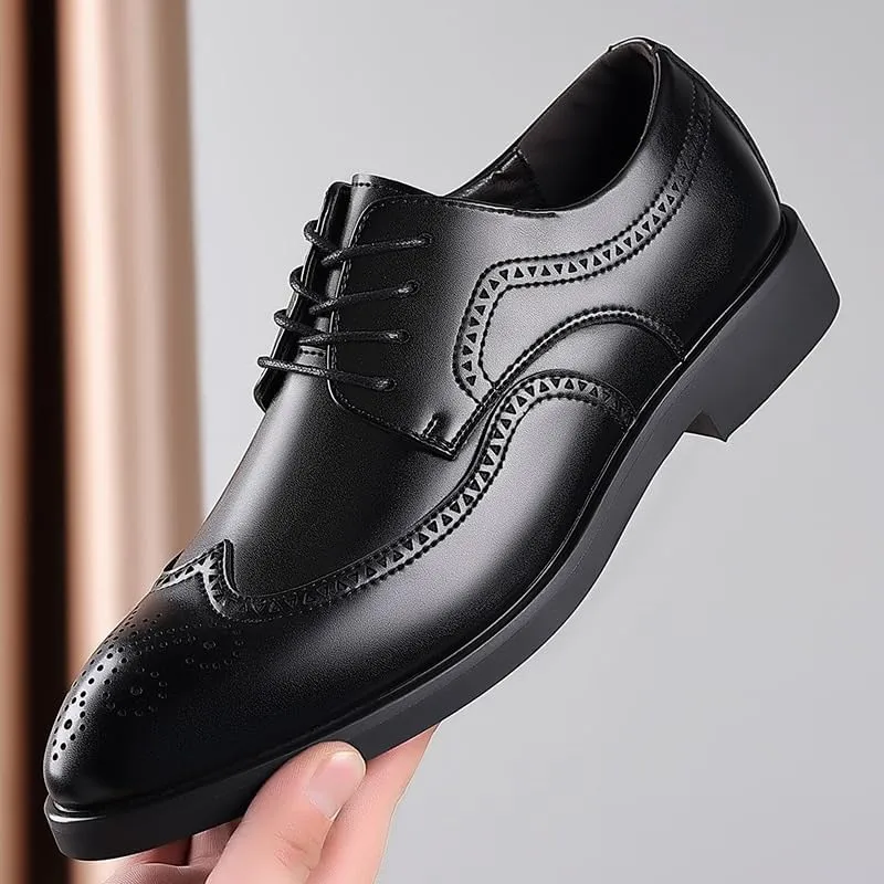 Men's Business Casual Loafers Patent Leather Formal Oxford Lace Up Dress Shoes Man Brogue Comfortable Shoes v