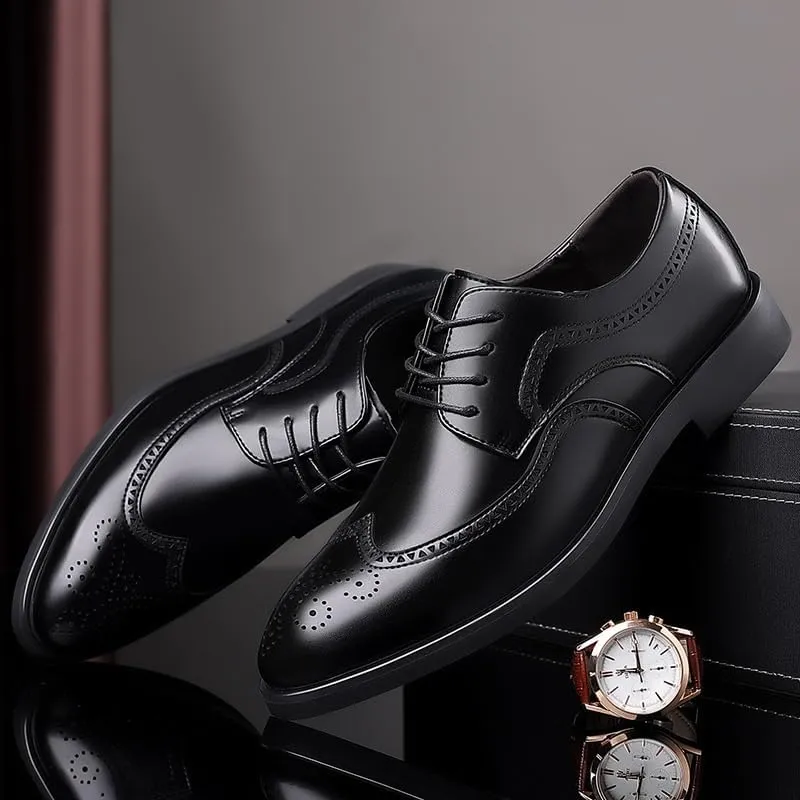 Men's Business Casual Loafers Patent Leather Formal Oxford Lace Up Dress Shoes Man Brogue Comfortable Shoes v