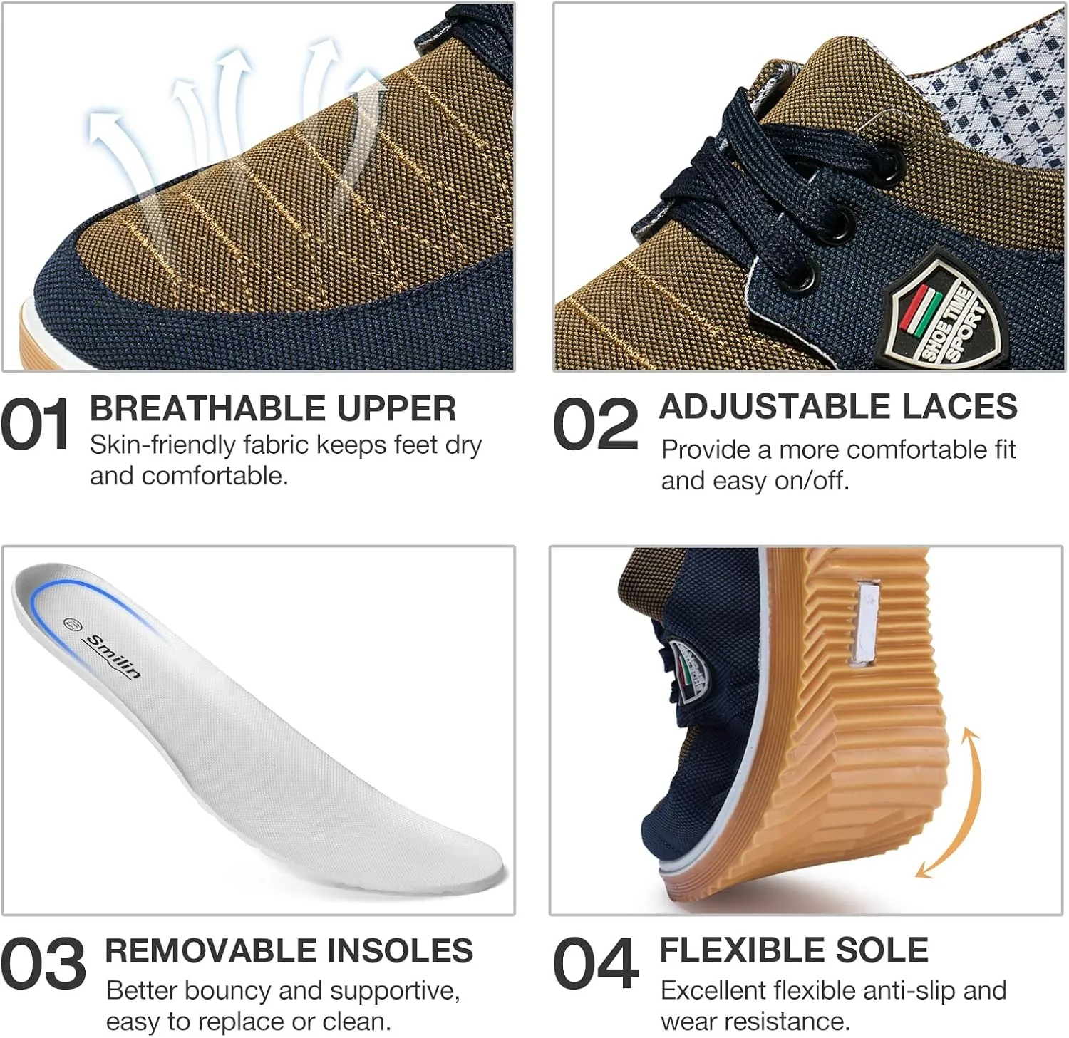 Mens Casual Fashion Sneakers Breathable Canvas Lace-Up Boat Shoes Non-Slip Daily Comfortable Shoes for Men