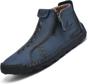 Mens Casual Leather Shoes Ankle Chukka Boots Handmade Side Zipper Mid top Slip On Loafers Fashion Lightweight Walking Driving High Boots