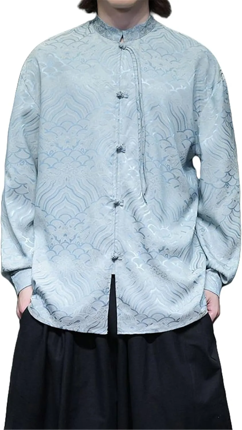 Men's Chinese Style Long Sleeve Shirt Retro Frog Buttons Autumn Top