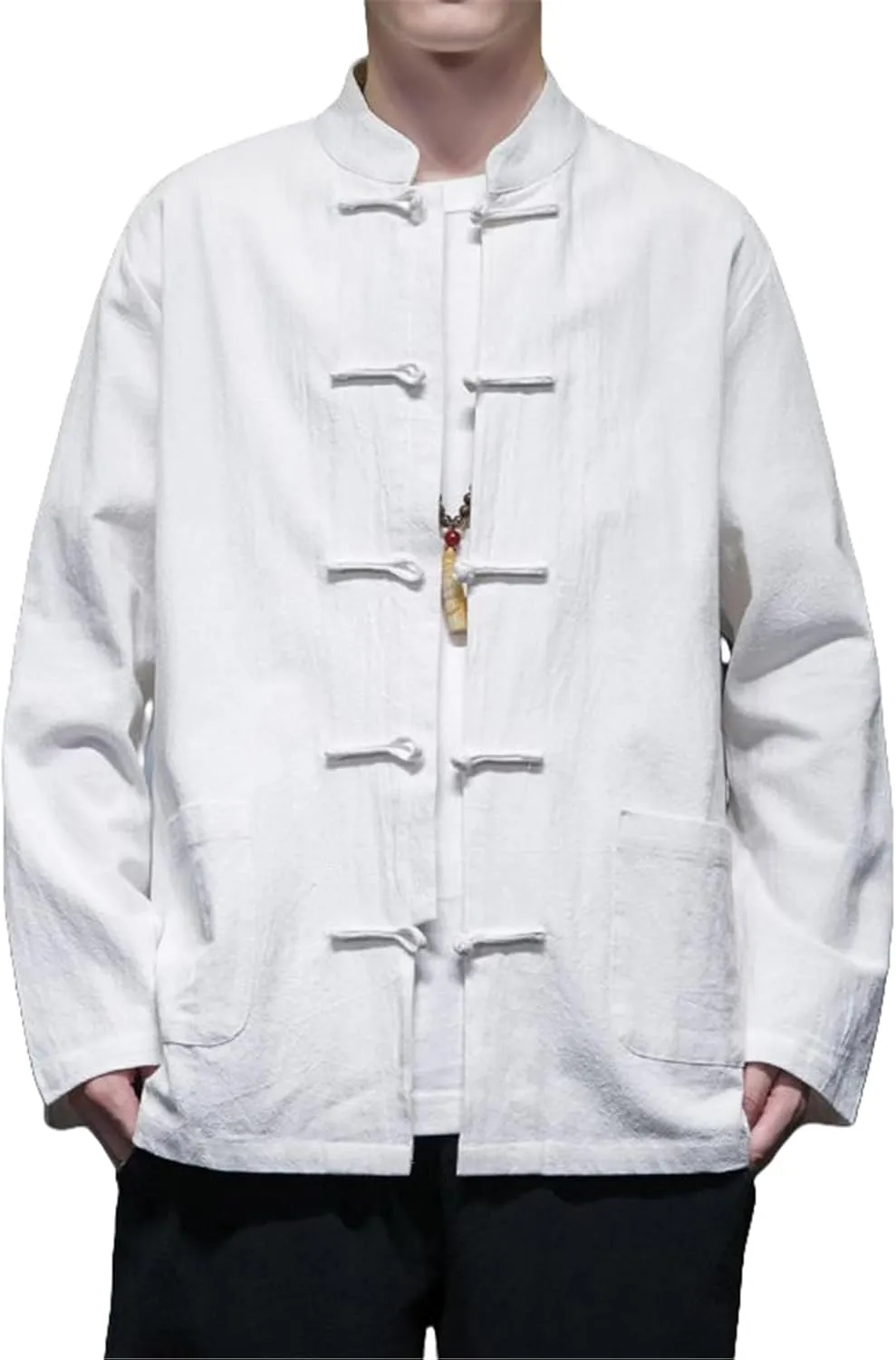Men's Chinese Style Retro Cotton Linen Shirt Long Sleeve Tang Suit Spring Autumn