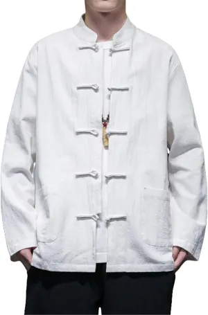 Men's Chinese Style Retro Cotton Linen Shirt Long Sleeve Tang Suit Spring Autumn