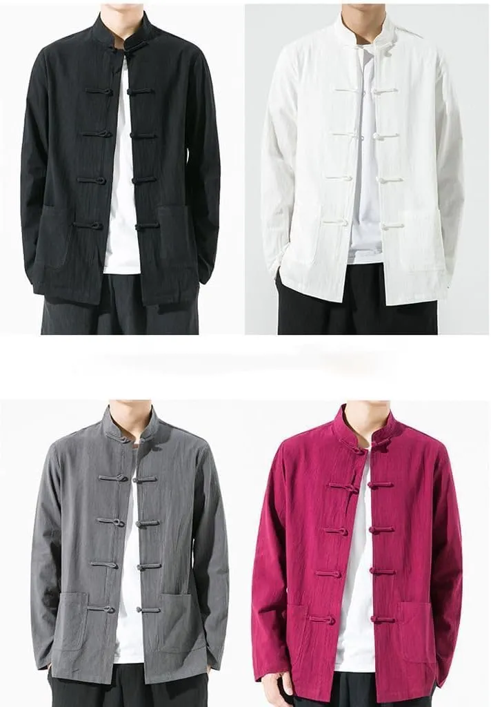 Men's Chinese Style Tang Suit Shirt Long Sleeve Casual Top Spring Retro Costume Top