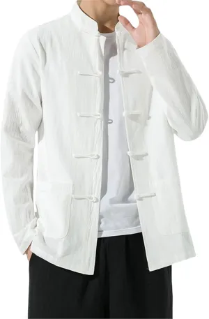 Men's Chinese Style Tang Suit Shirt Long Sleeve Casual Top Spring Retro Costume Top