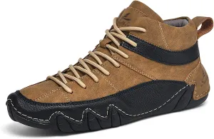 Men's Handmade Lace Up High Top Chukka Boots,Casual Slip-on Lightweight Dress Sneakers All Season Non-Slip Waterproof Driving Ankle Boots
