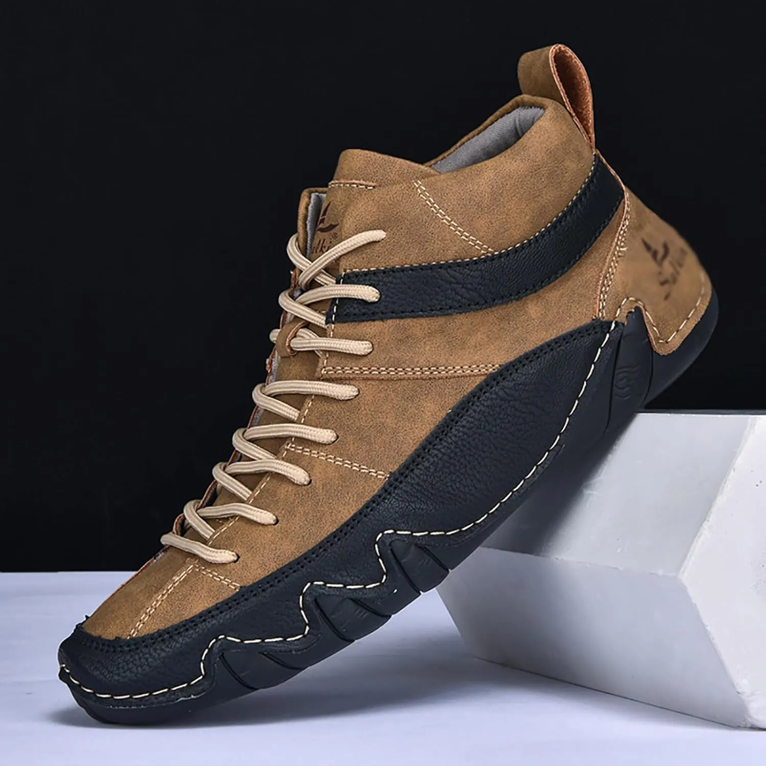 Men's Handmade Lace Up High Top Chukka Boots,Casual Slip-on Lightweight Dress Sneakers All Season Non-Slip Waterproof Driving Ankle Boots