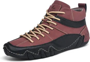 Men's Handmade Lace Up High Top Chukka Boots,Casual Slip-on Lightweight Dress Sneakers All Season Non-Slip Waterproof Driving Ankle Boots