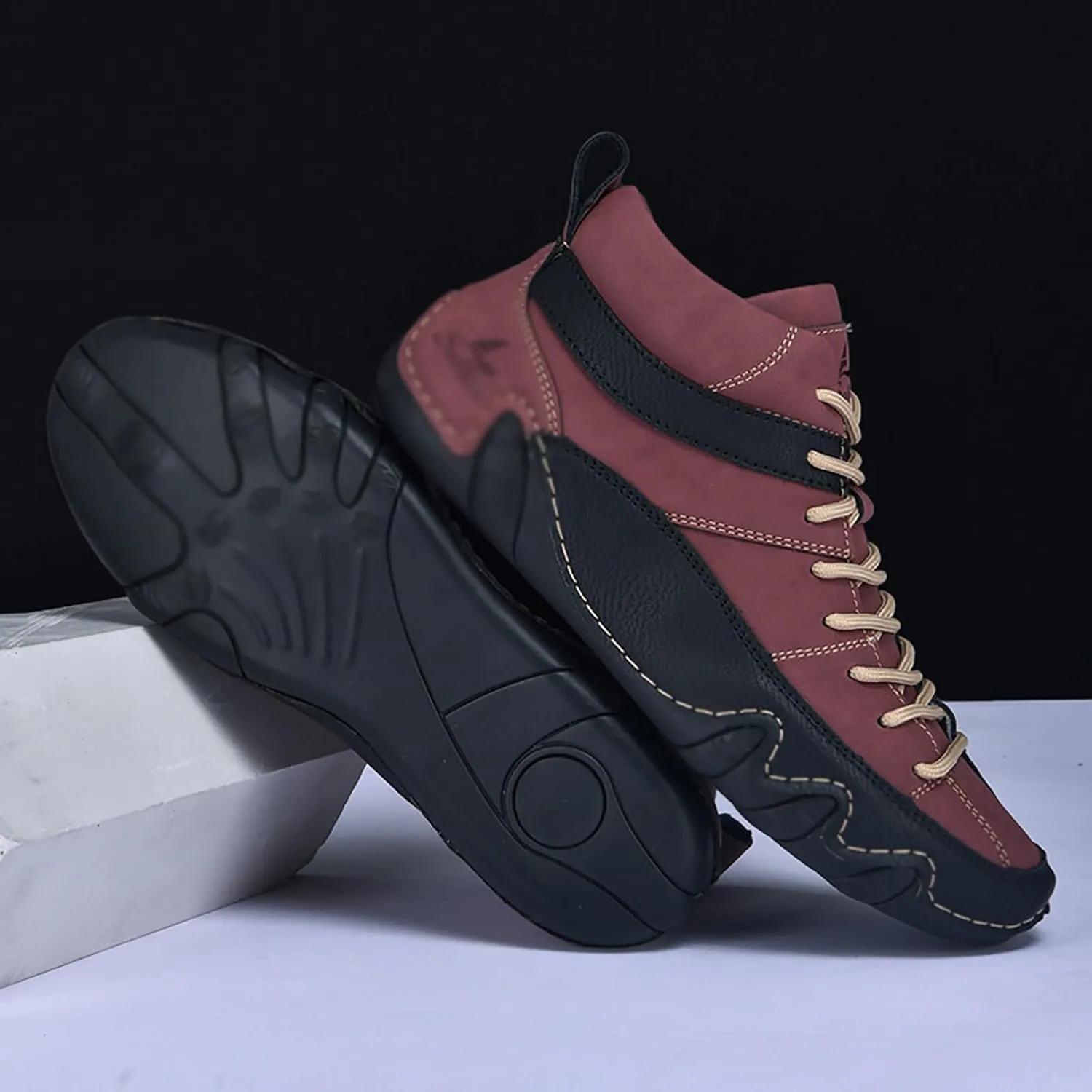 Men's Handmade Lace Up High Top Chukka Boots,Casual Slip-on Lightweight Dress Sneakers All Season Non-Slip Waterproof Driving Ankle Boots