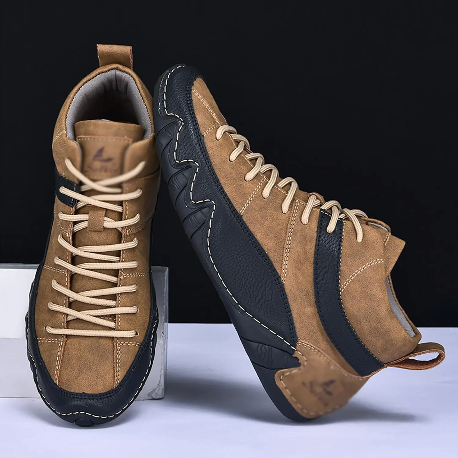 Men's Handmade Lace Up High Top Chukka Boots,Casual Slip-on Lightweight Dress Sneakers All Season Non-Slip Waterproof Driving Ankle Boots