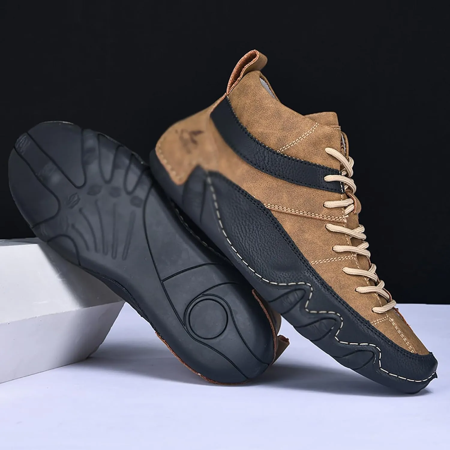 Men's Handmade Lace Up High Top Chukka Boots,Casual Slip-on Lightweight Dress Sneakers All Season Non-Slip Waterproof Driving Ankle Boots